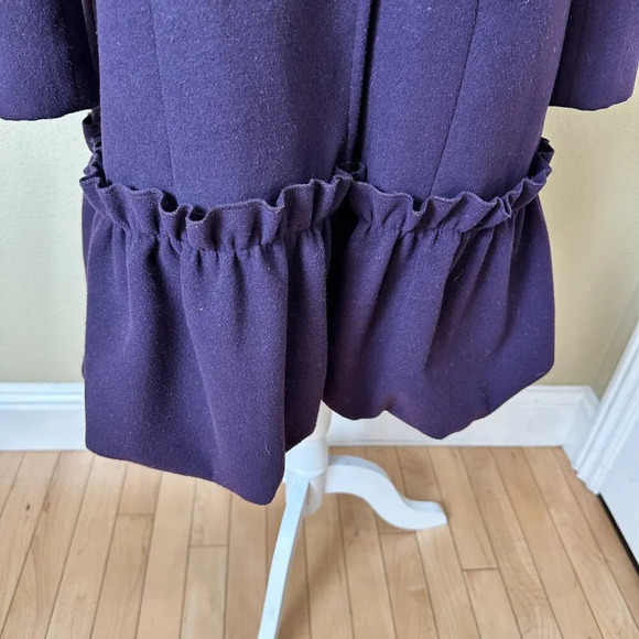 BANANA USA Fur Collar Purple Lined Coat Jacket w Ruffle Tie Belt Size Large - Picture 2 of 16